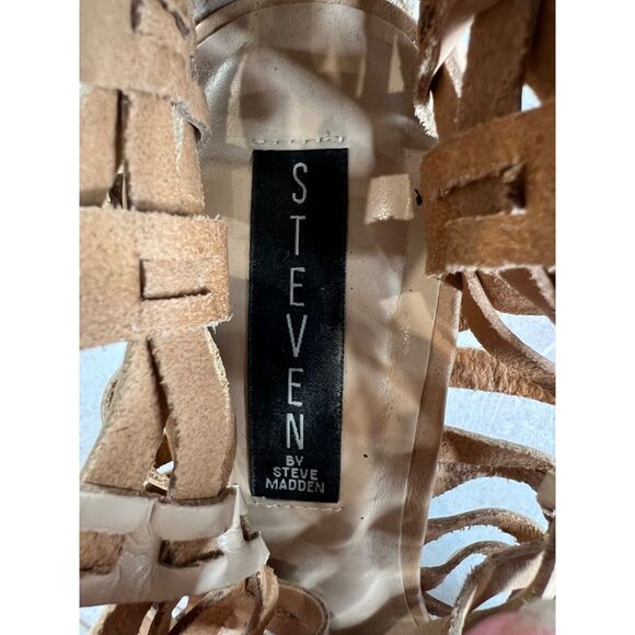 Steven By Steve Madden Womens‎ Milana 7.5M Leather Wedges Tan Braided Boho - Picture 3 of 11